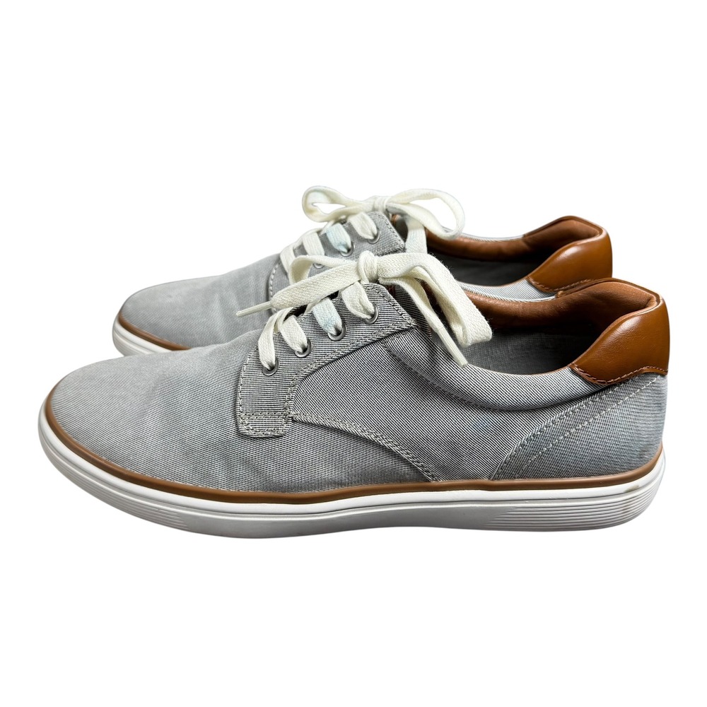 Maui Island Mens Grey Canvas Lace Up Casual Sneakers Brown Trim Low Top Shoes